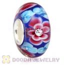 Handmade European Flower Blossom Glass Beads Inside Cubic Zirconia In 925 Silver Core