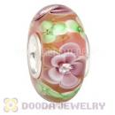 Handmade European Flower Blossom Glass Beads Inside Cubic Zirconia In 925 Silver Core