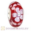 Handmade European Flower Blossom Glass Beads Inside Cubic Zirconia In 925 Silver Core