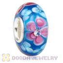 Handmade European Flower Blossom Glass Beads Inside Cubic Zirconia In 925 Silver Core