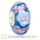 Handmade European Flower Blossom Glass Beads Inside Cubic Zirconia In 925 Silver Core