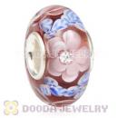 Handmade European Flower Blossom Glass Beads Inside Cubic Zirconia In 925 Silver Core
