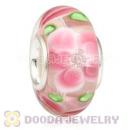 Handmade European Flower Blossom Glass Beads Inside Cubic Zirconia In 925 Silver Core 