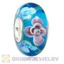 Handmade European Flower Glass Beads Inside Cubic Zirconia In 925 Silver Core