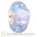 Handmade European Flower Glass Beads Inside Cubic Zirconia In 925 Silver Core