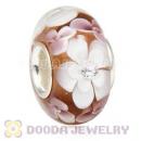 Handmade European Flower Glass Beads Inside Cubic Zirconia In 925 Silver Core