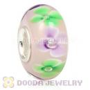Handmade European Flower Glass Beads Inside Cubic Zirconia In 925 Silver Core