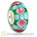 Handmade European Flower Glass Beads Inside Cubic Zirconia In 925 Silver Core
