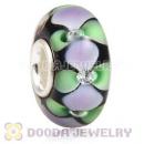 Handmade European Flower Glass Beads Inside Cubic Zirconia In 925 Silver Core