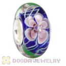 Handmade European Flower Glass Beads Inside Cubic Zirconia In 925 Silver Core