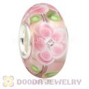 Handmade European Flower Glass Beads Inside Cubic Zirconia In 925 Silver Core