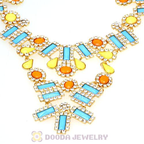 Fashion Ladies Rhinestone Crystal Resin Bib Statement Necklace 