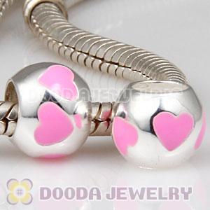 925 Sterling Silver European Style Beads Enamel Pink Loves
