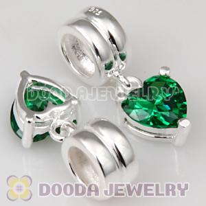 925 Sterling Silver European Beads Dangle Green Stone