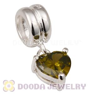 925 Sterling Silver European Charms Dangle Green Heart