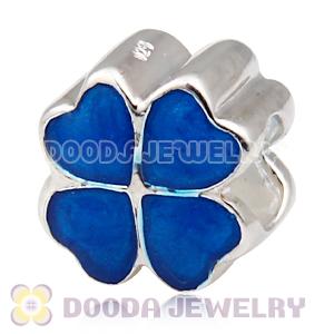 925 Sterling Silver European Style Beads Enamel Dark Blue four-leaf clover