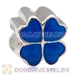 925 Sterling Silver Charm Jewelry Beads Enamel Dark Blue four-leaf clover