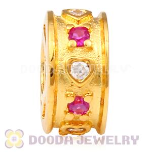 Gold Plated European Style Silver Beads with Stone