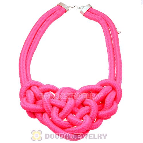 Handmade Weave Fluorescence Pink Cotton Rope Bib Necklaces