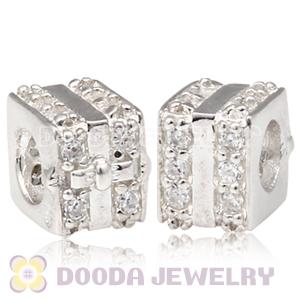 Solid Sterling Silver European Style Screw Beads with Clear Stone