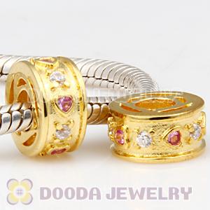 Gold Plated European Style Silver Beads with Stone