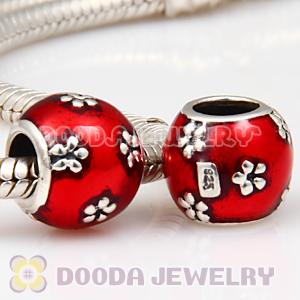 925 Sterling Silver European Style Enamel Beads with flower