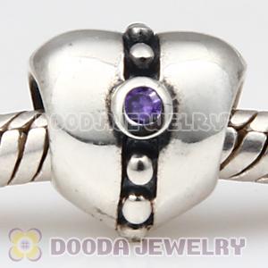 Solid Sterling Silver European Style Screw Heart Beads with Stone