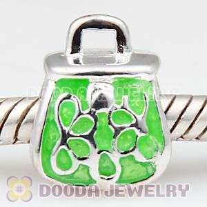 925 Sterling Silver European Style Bead Enamel Green Handbag