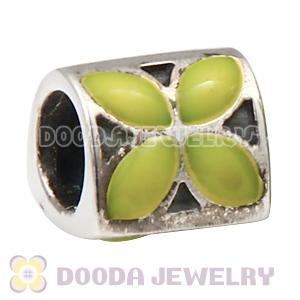 925 Sterling Silver European 4 Petal Flower Charms with Yellow Enamel