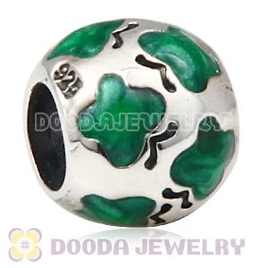 925 Sterling Silver European Butterfly Bead with Green Enamel 