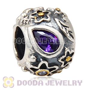 European Style Silver Beads with Dew Drops Purple Stone