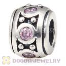 S925 Sterling Silver Charm Jewelry Beads with Pink Stone