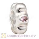 Sterling Silver Spacer Beads with Pink CZ Stone fit European Largehole Jewelry Bracelet