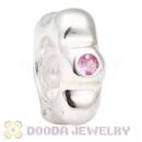 Solid Sterling Silver Spacer Beads with Red CZ Stone fit European Largehole Jewelry Bracelet