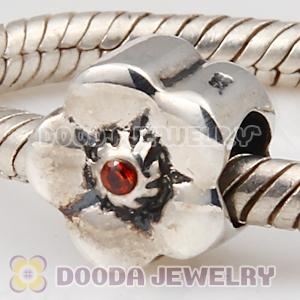 925 Sterling Silver European Style Daisy Charm Beads with Red Stone
