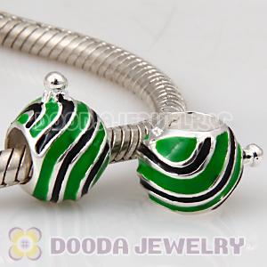 925 Sterling Silver European Style Christmas Ball Beads Enamel Green Charms