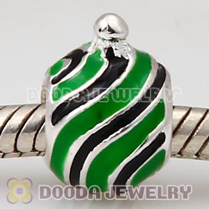925 Sterling Silver European Style Christmas Ball Beads Enamel Green Charms