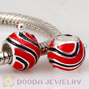 925 Sterling Silver European Style Christmas Ball Beads Enamel Red Charms
