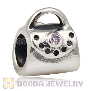 Solid Sterling Silver Handbag Beads with Stone fit European, Largehole Jewelry