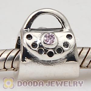 Solid Sterling Silver Handbag Beads with Stone fit European, Largehole Jewelry