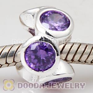European Style Silver Beads with 6 Purple Stone
