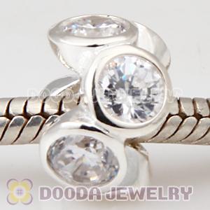 European Style Silver Beads with 6 Clear Stone