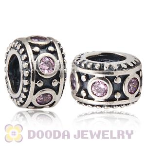 Largehole Jewelry Style Silver Beads with Pink Stone