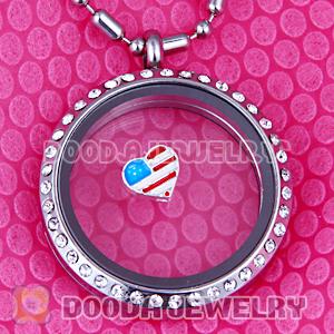Alloy Heart enamel USA Flag Floating Locket Charms Wholesale