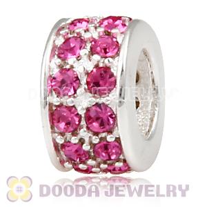 Sterling Silver European Spacer Beads with 2 Row Rose Austrian Crystal