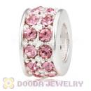 Sterling Silver European Spacer Beads with 2 Row Light Rose Austrian Crystal