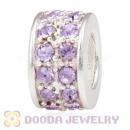 Sterling Silver European Spacer Beads with 2 Row Violet Austrian Crystal