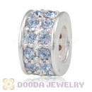 Sterling Silver European Spacer Beads with 2 Row Light Sapphire Austrian Crystal