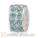 Sterling Silver European Spacer Beads with 2 Row Aquamarine Austrian Crystal