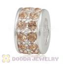 Sterling Silver European Spacer Beads with 2 Row Light Colorado Topaz Austrian Crystal